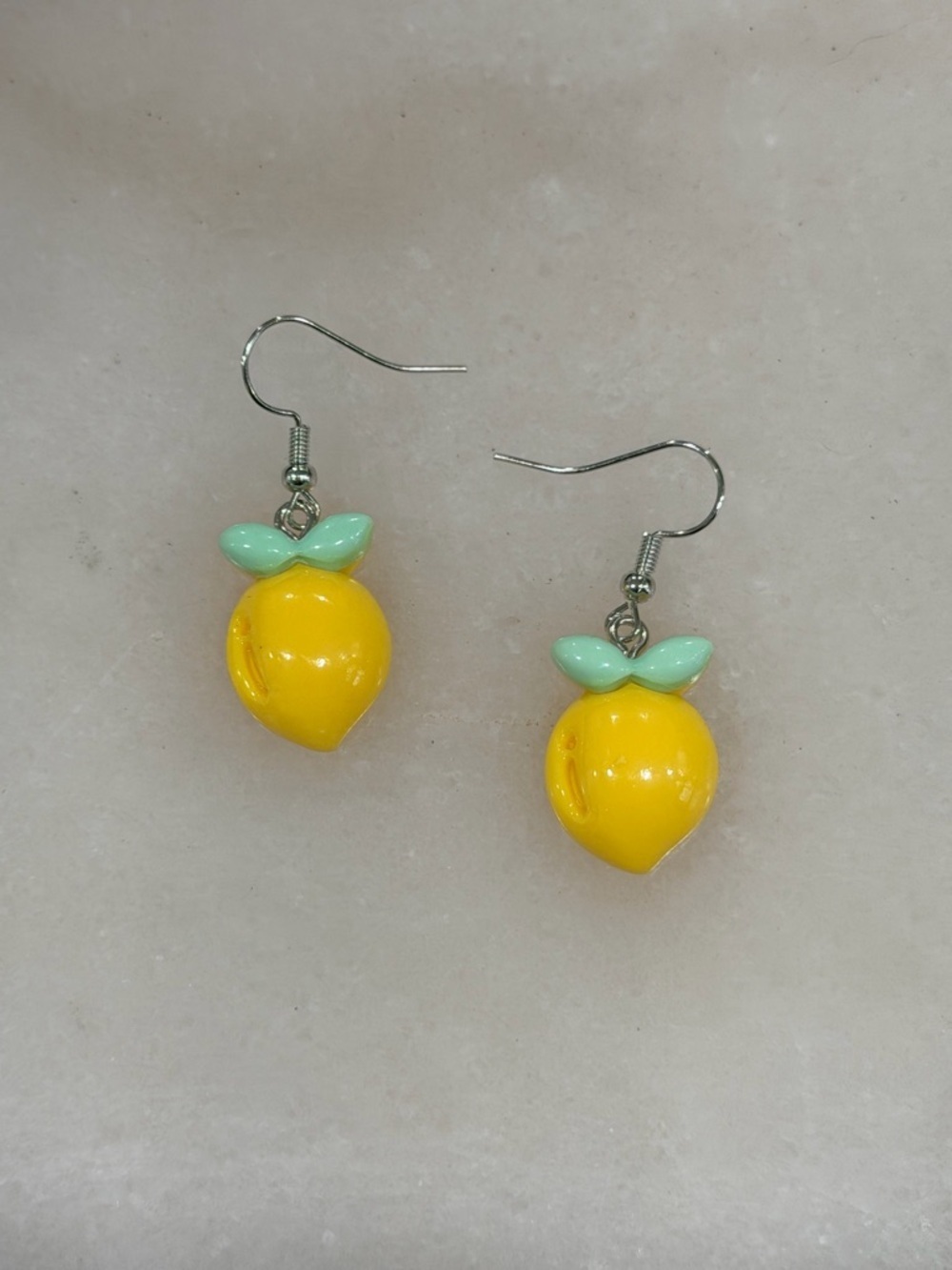 Yellow Lemon Dangle Earrings with Mint Leaves